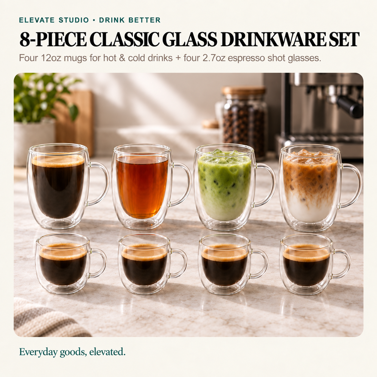 8-Piece Classic Double-Wall Glass Drinkware Set