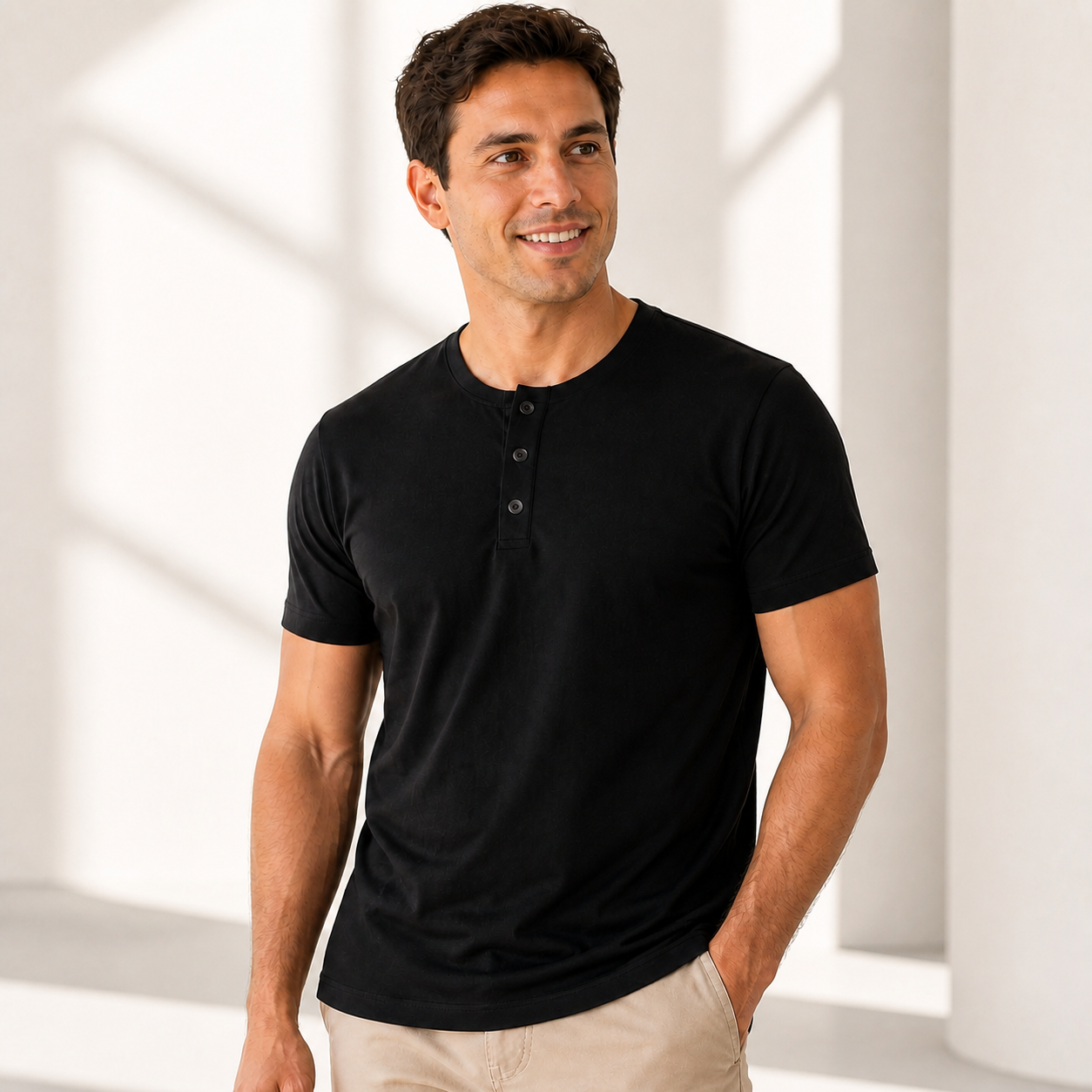 Men's Bamboo-Cotton Henley Shirt – Soft Breathable Short Sleeve 3-Button Casual Fitted Top