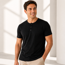 Men's Bamboo-Cotton Henley Shirt – Soft Breathable Short Sleeve 3-Button Casual Fitted Top