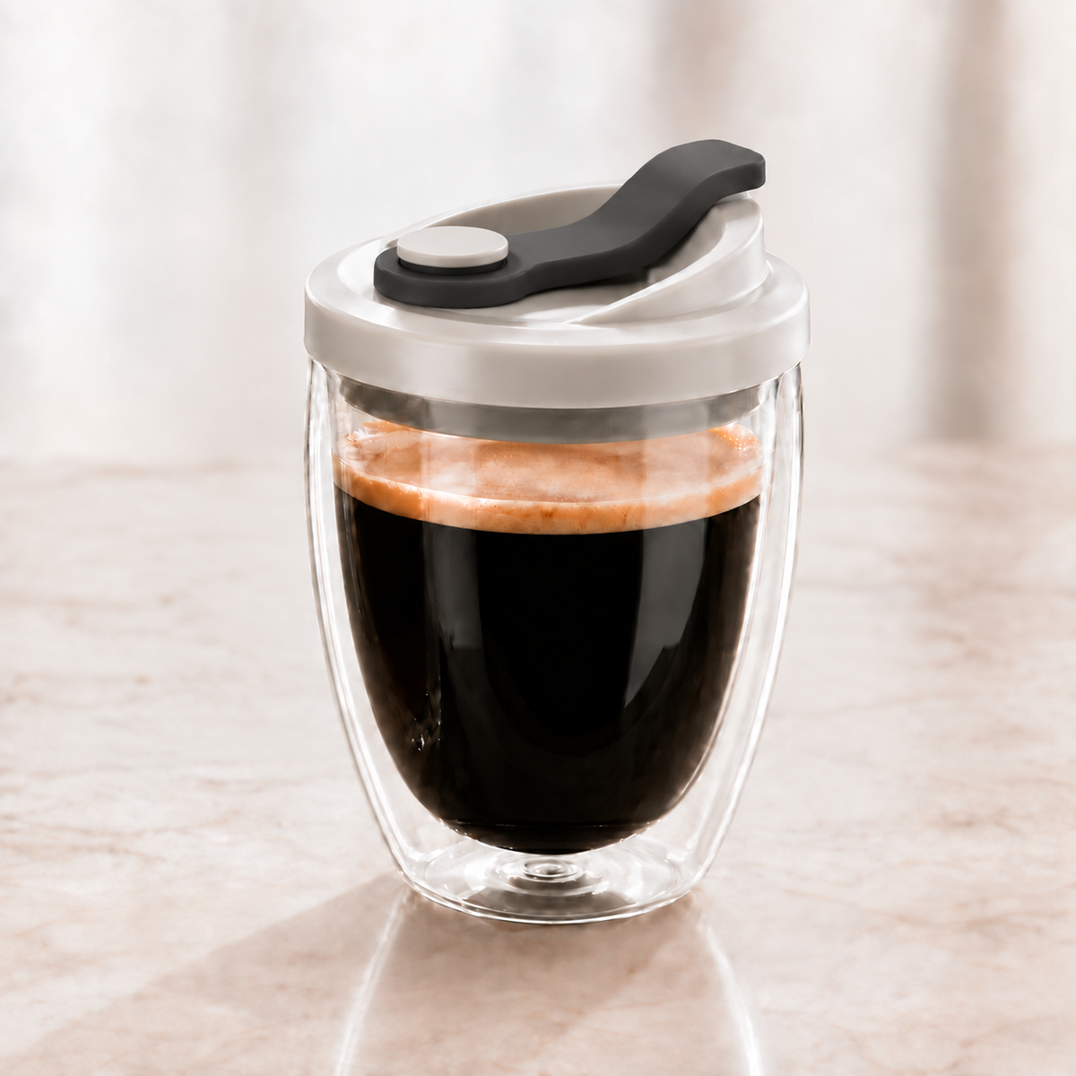 Double Wall Glass Coffee Mug with Lid - 12oz