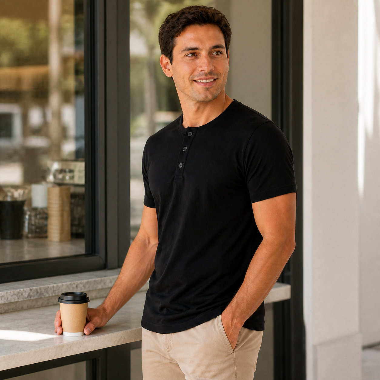 Men's Bamboo-Cotton Henley Shirt – Soft Breathable Short Sleeve 3-Button Casual Fitted Top