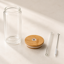 12oz Double-Wall Iced Coffee Glass — Bamboo Lid & Glass Straw