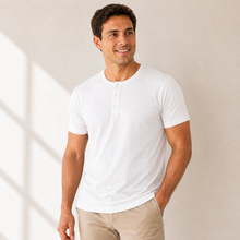Men's Bamboo-Cotton Henley Shirt – Soft Breathable Short Sleeve 3-Button Casual Fitted Top