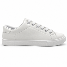 Opposite side profile of textured all-white low-top sneaker.