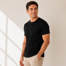 Men's Bamboo-Cotton Henley Shirt – Soft Breathable Short Sleeve 3-Button Casual Fitted Top