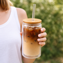 12oz Double-Wall Iced Coffee Glass — Bamboo Lid & Glass Straw