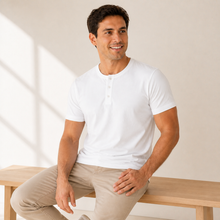 Men's Bamboo-Cotton Henley Shirt – Soft Breathable Short Sleeve 3-Button Casual Fitted Top