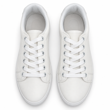 Pair, top view of fine-grain white low-top sneaker.
