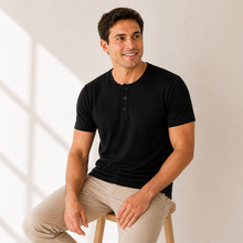 Men's Bamboo-Cotton Henley Shirt – Soft Breathable Short Sleeve 3-Button Casual Fitted Top