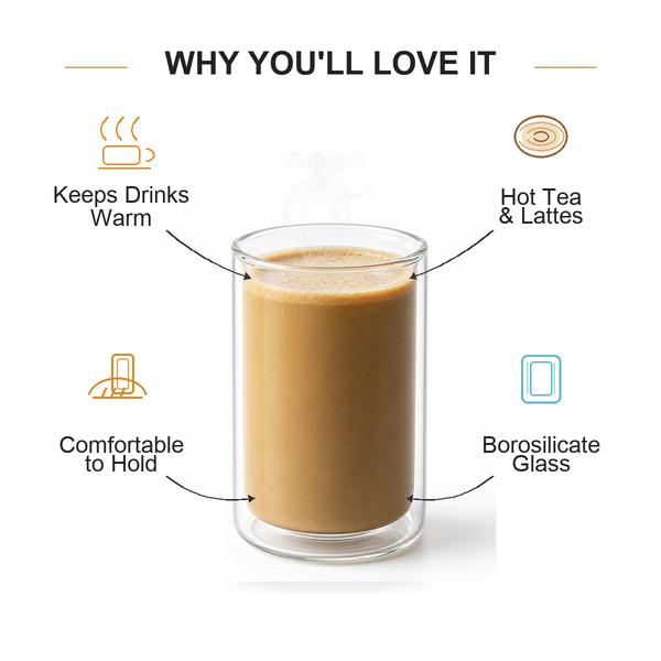 Hojicha Latte Double Wall Glass Mug with Bamboo Lid & Straw - 12oz