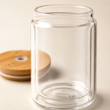 12oz Double-Wall Iced Coffee Glass — Bamboo Lid & Glass Straw