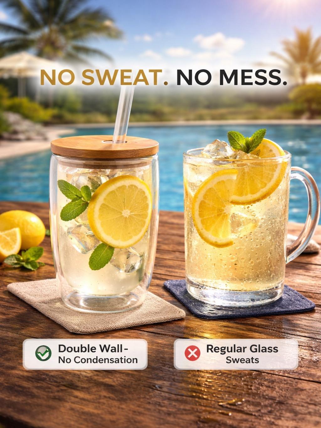 Hojicha Latte Double Wall Glass Mug with Bamboo Lid & Straw - 12oz