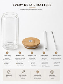 Hojicha Latte Double Wall Glass Mug with Bamboo Lid & Straw - 12oz