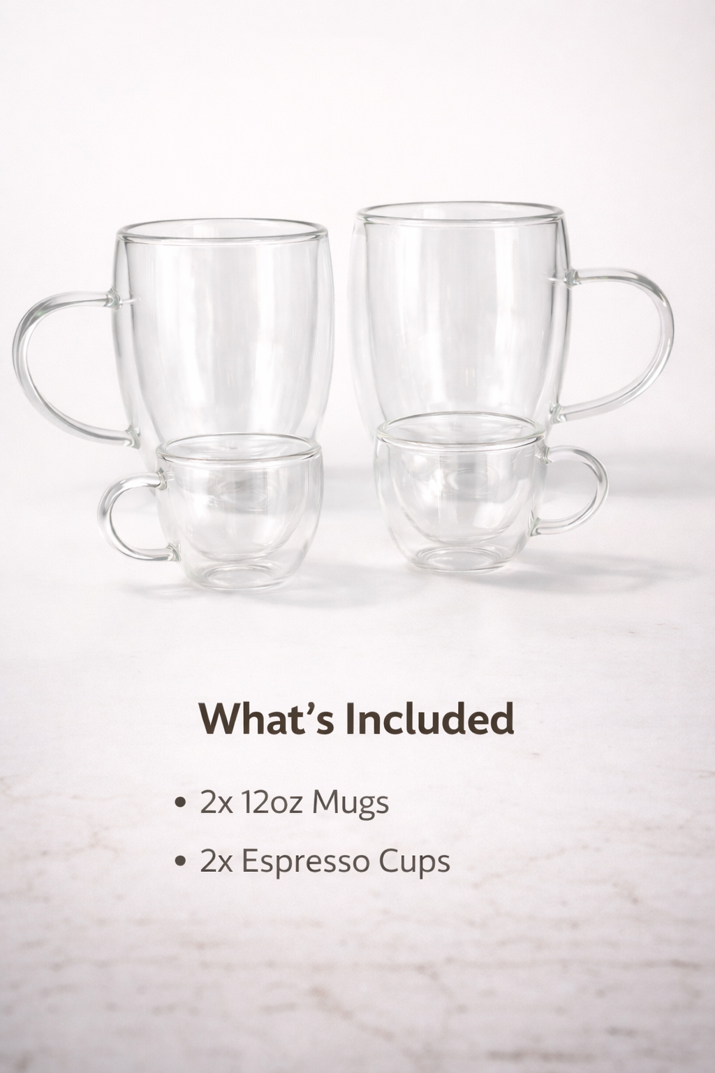 Classic Double Wall Glass Coffee Starter Set – Insulated Mugs & Espresso Cups (No Sweat)