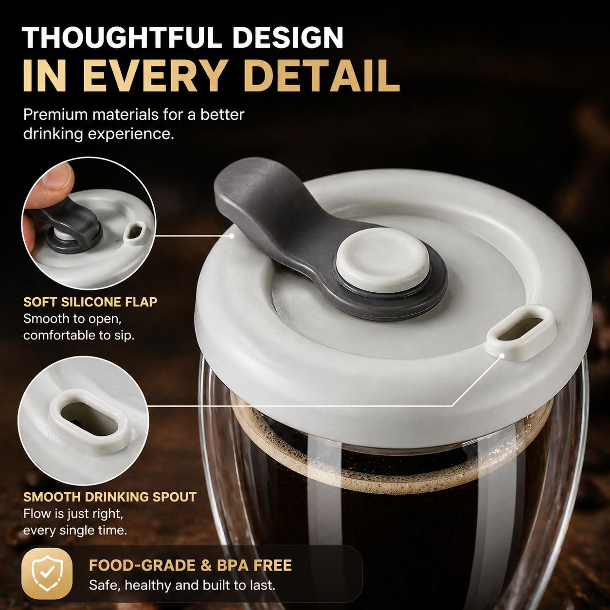 Double Wall Glass Coffee Mug with Lid - 12oz - view 4