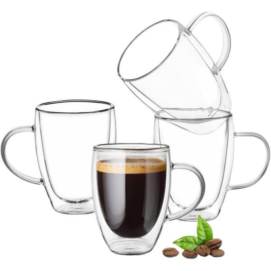 Double Wall Glass Mug - 12oz - 4 Piece Set