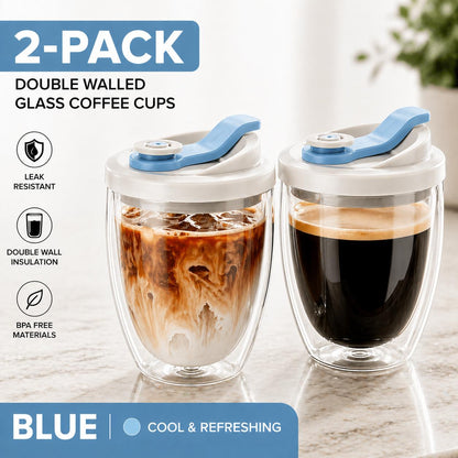 Double Wall Glass Coffee Mug with Lid - 12oz - view 10