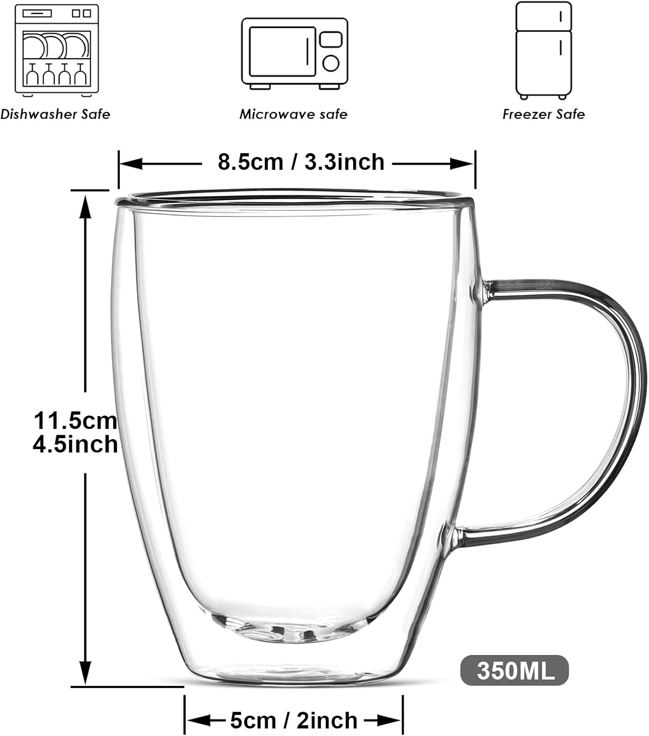 Double Wall Glass Mug - 12oz