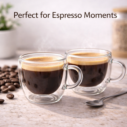 Classic Double Wall Glass Coffee Starter Set – Insulated Mugs & Espresso Cups (No Sweat)