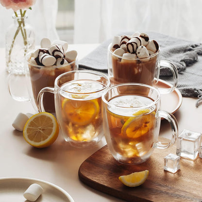 Double Wall Glass Mug - 12oz - 4 Mugs Set