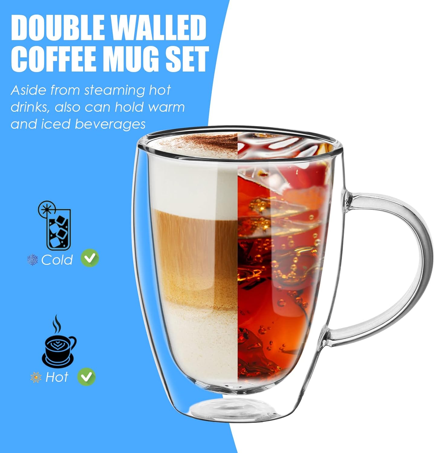 Double Wall Glass Mug - 12oz - 4 Mugs Set