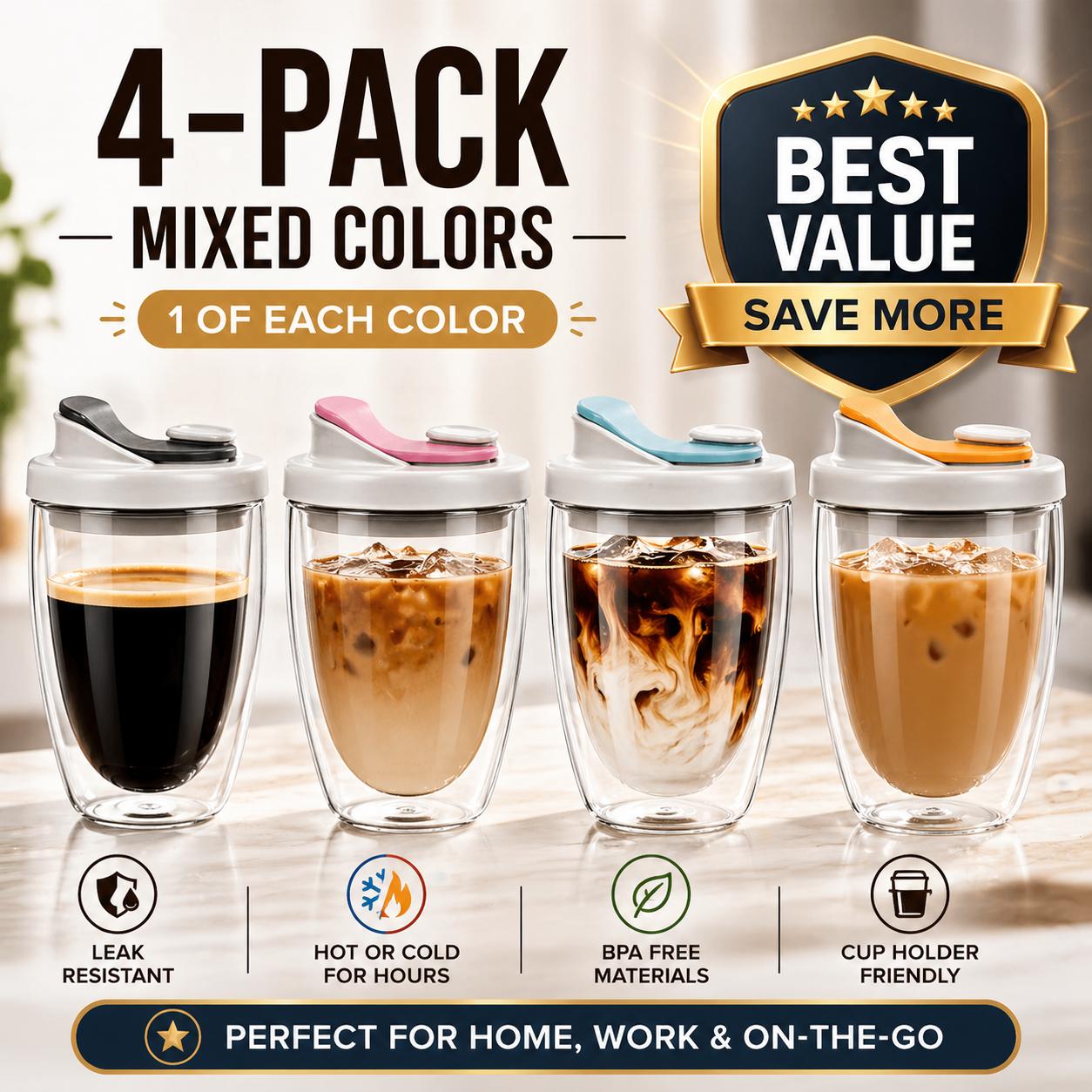 Double Wall Glass Coffee Mug with Lid - 12oz - view 12