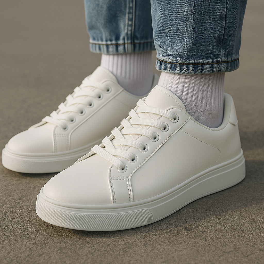 Men's White Leather Low Top Casual Walking Sneakers Tennis Shoes