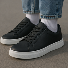 Men's Black Leather Low Top Casual Walking Sneakers Tennis Shoes