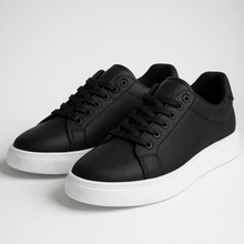 Men's Black Leather Low Top Casual Walking Sneakers Tennis Shoes