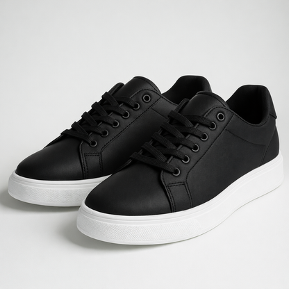 Men's Black Leather Low Top Casual Walking Sneakers Tennis Shoes
