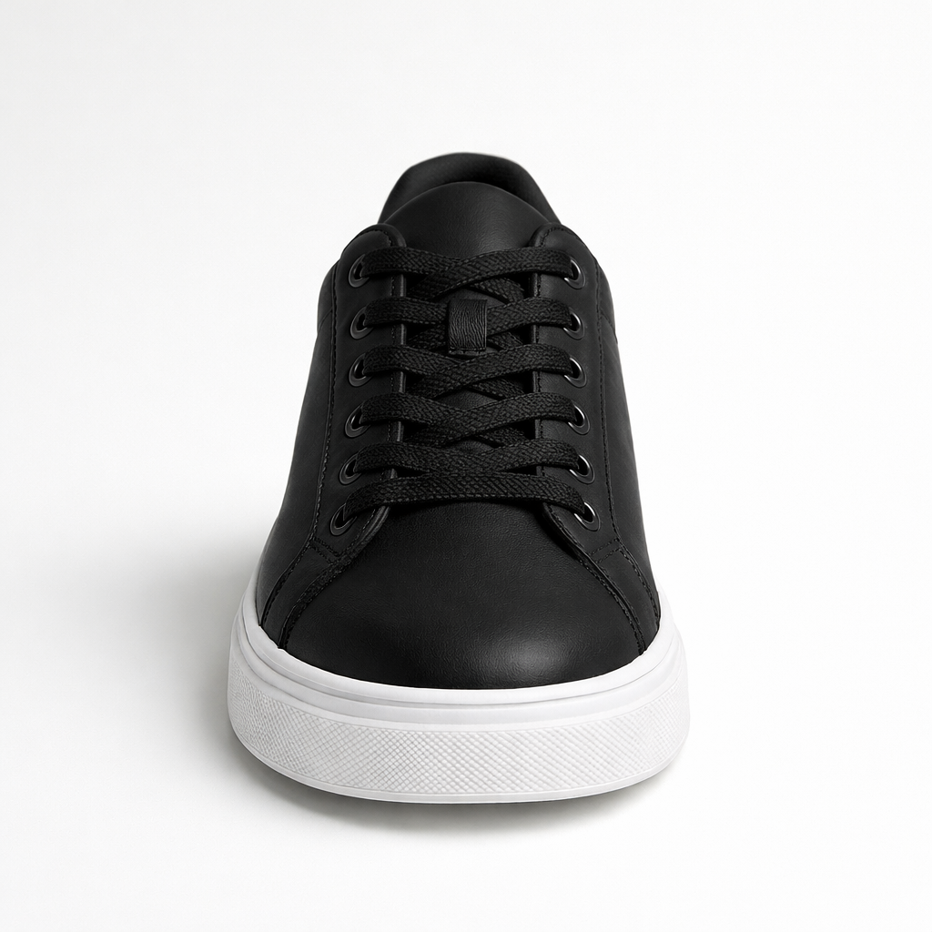 Men's Black Leather Low Top Casual Walking Sneakers Tennis Shoes