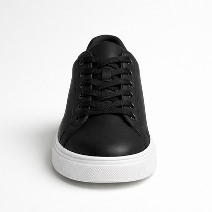 Men's Black Leather Low Top Casual Walking Sneakers Tennis Shoes