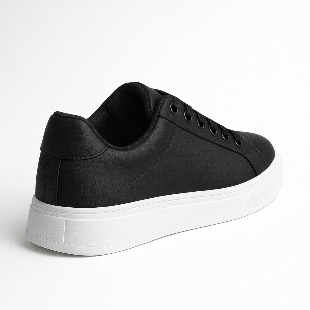 Men's Black Leather Low Top Casual Walking Sneakers Tennis Shoes
