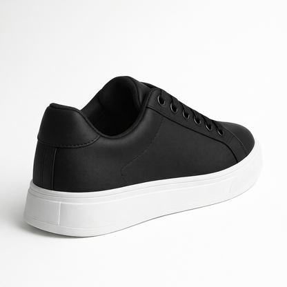 Men's Black Leather Low Top Casual Walking Sneakers Tennis Shoes