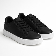 Men's Black Leather Low Top Casual Walking Sneakers Tennis Shoes
