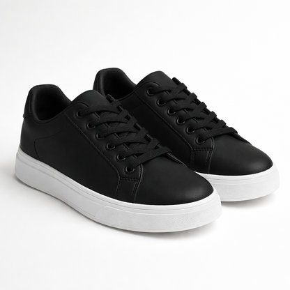 Men's Black Leather Low Top Casual Walking Sneakers Tennis Shoes