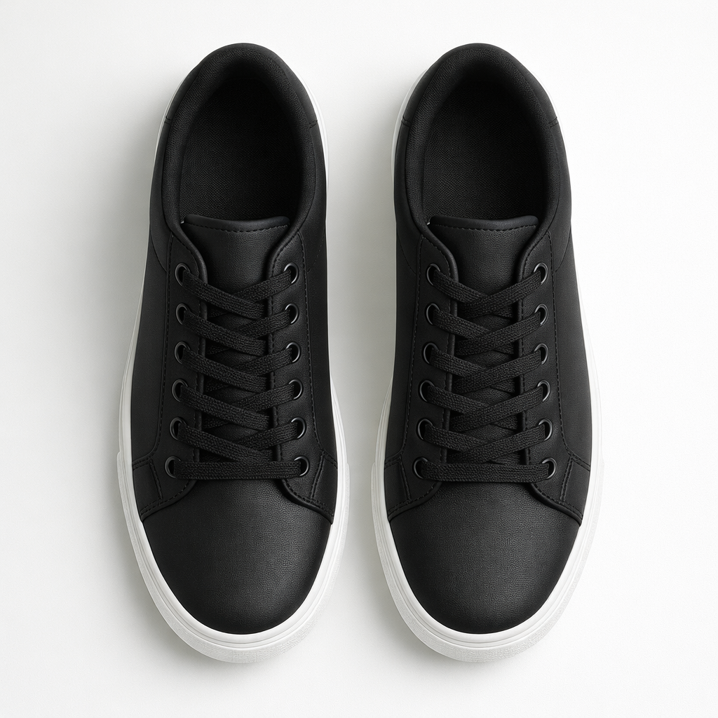 Men's Black Leather Low Top Casual Walking Sneakers Tennis Shoes