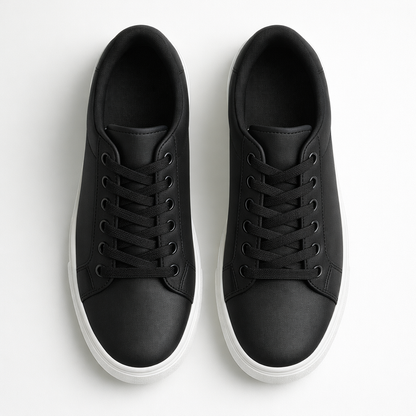 Men's Black Leather Low Top Casual Walking Sneakers Tennis Shoes