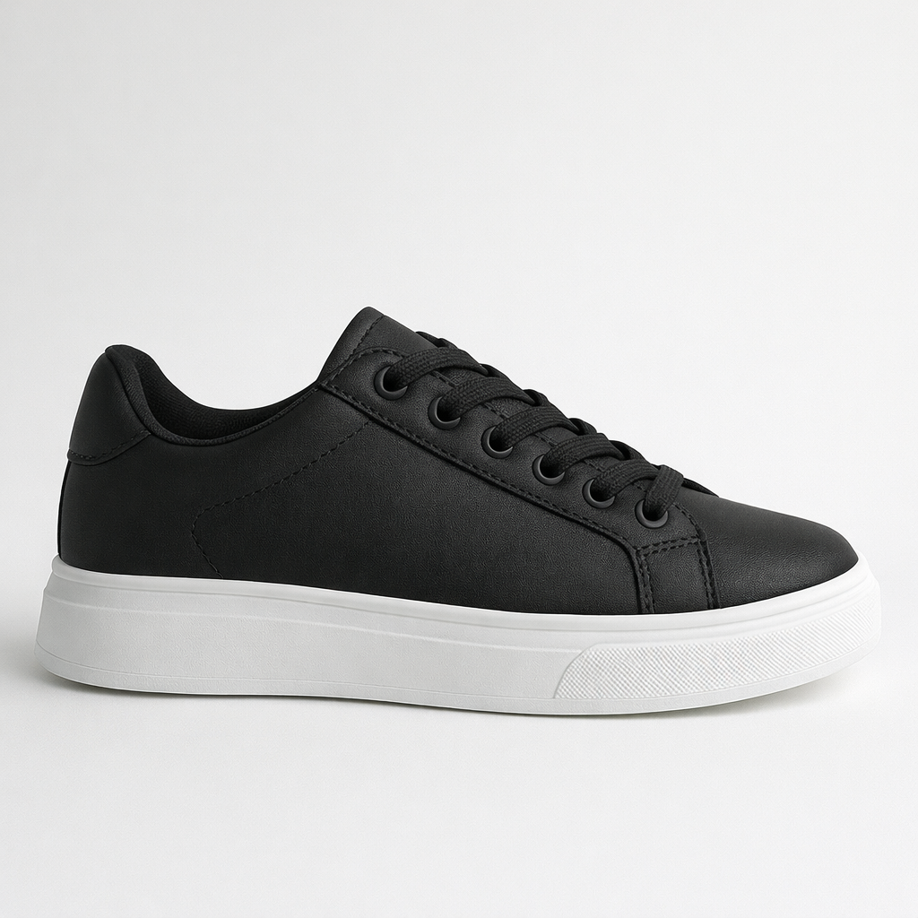 Men's Black Leather Low Top Casual Walking Sneakers Tennis Shoes
