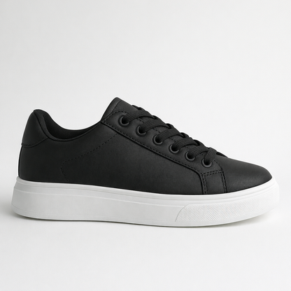 Men's Black Leather Low Top Casual Walking Sneakers Tennis Shoes