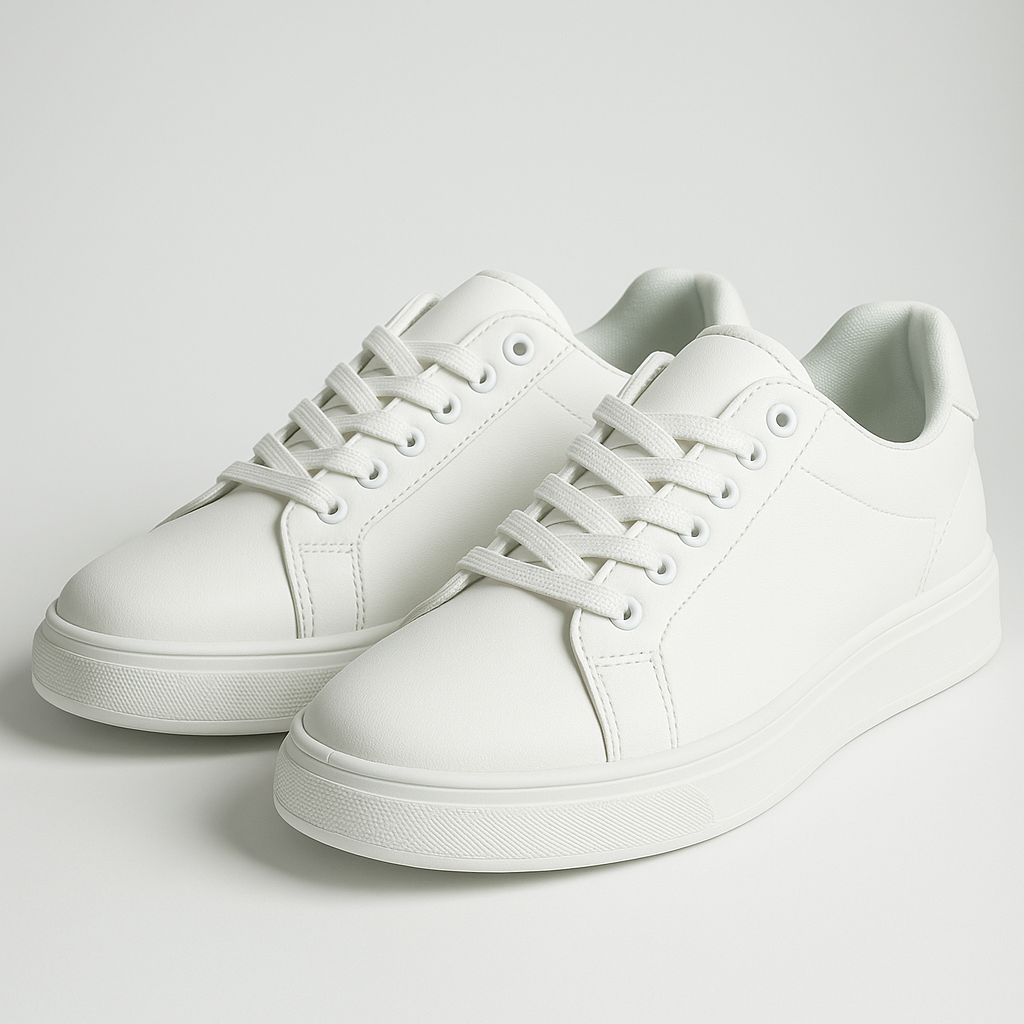Men's White Leather Low Top Casual Walking Sneakers Tennis Shoes