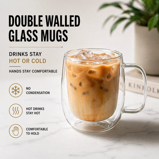 Modern Double Wall Glass Mug - 12oz - 2 Mugs Set