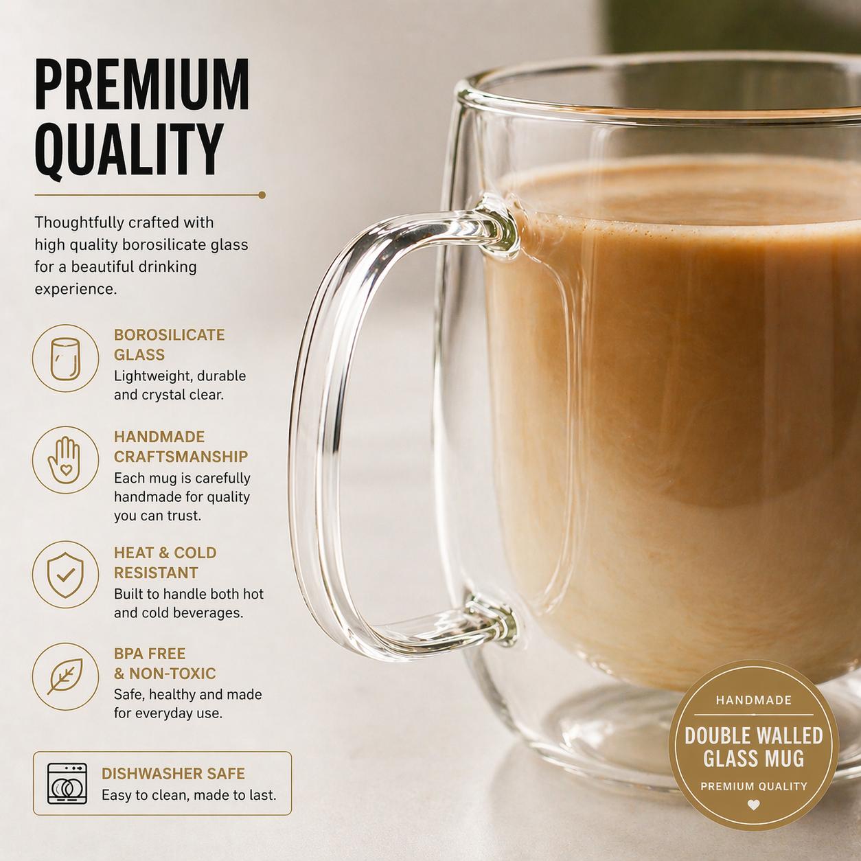 Modern Double Wall Glass Mug - 12oz - view 6