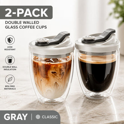 Double Wall Glass Coffee Mug with Lid - 12oz - view 8