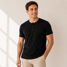 Men's Bamboo-Cotton Henley Shirt – Soft Breathable Short Sleeve 3-Button Casual Fitted Top