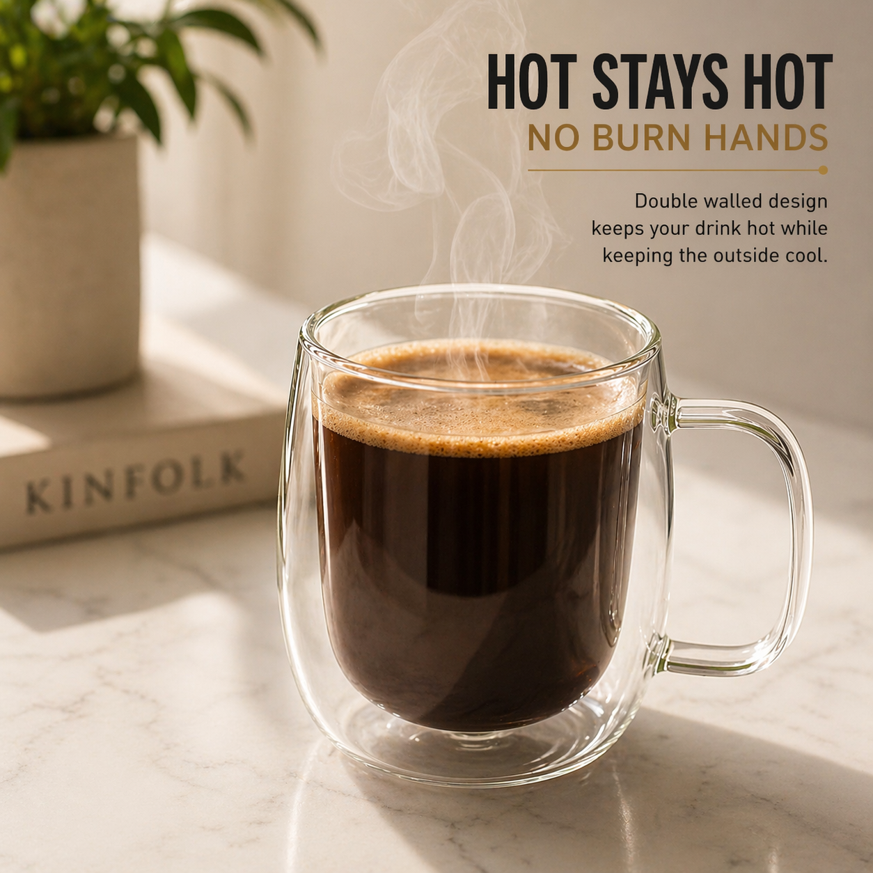 Modern Double Wall Glass Mug - 12oz - 2 Mugs Set