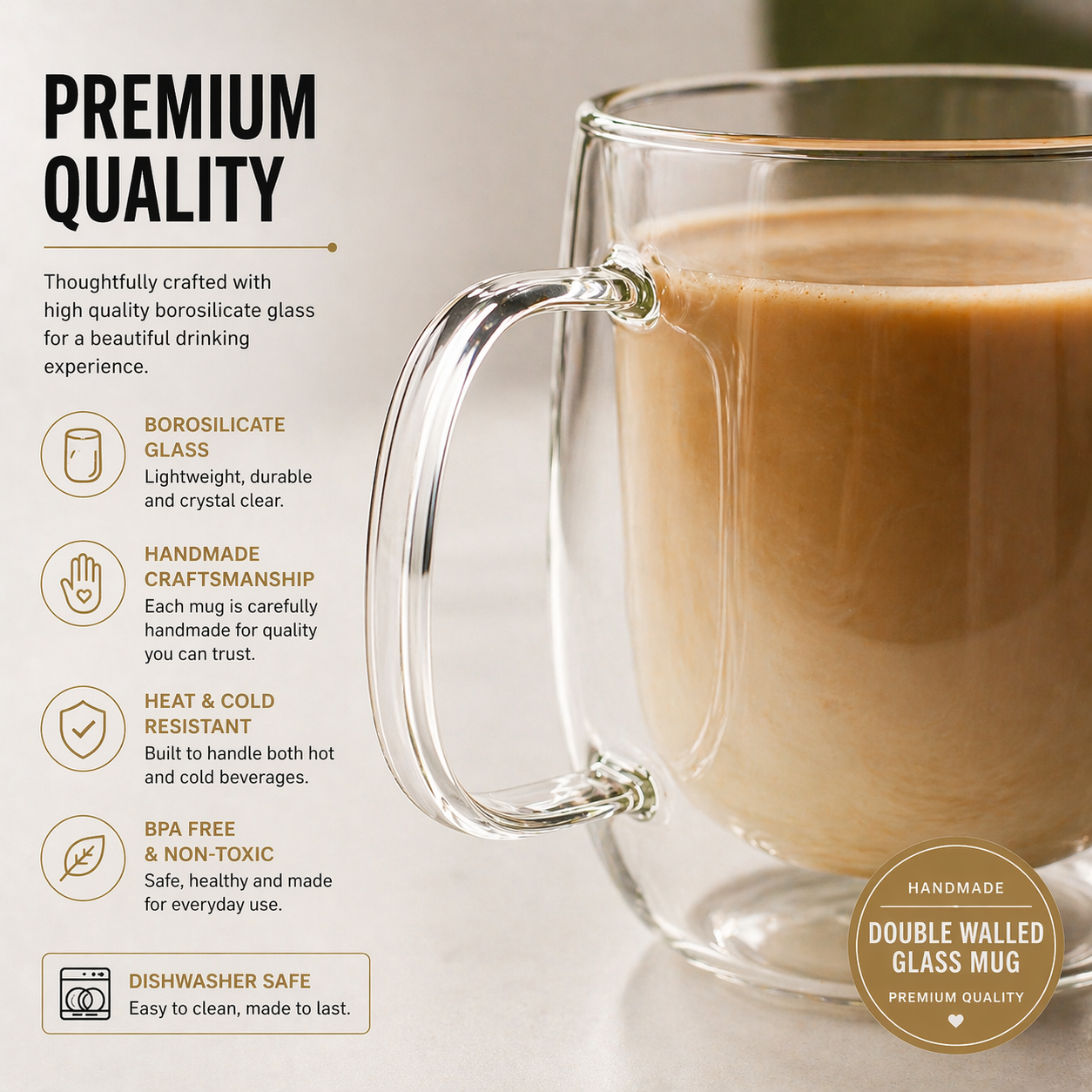 Modern Double Wall Glass Mug - 12oz - 2 Mugs Set