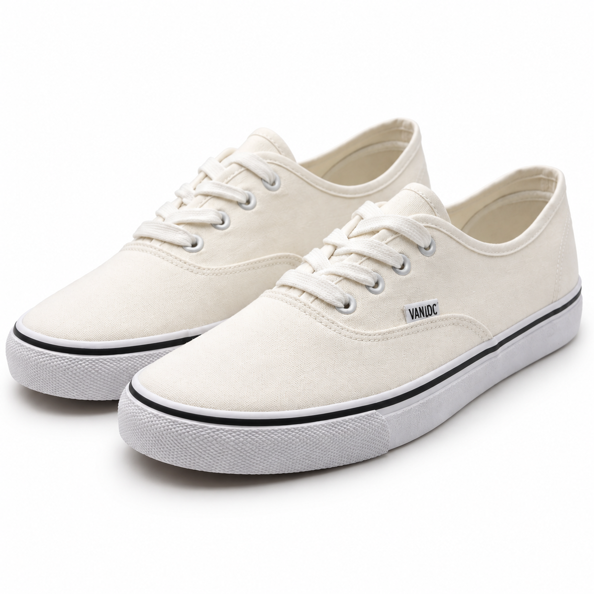 White Canvas Sneakers – Men's Low-Top Lace-Up Casual Shoes