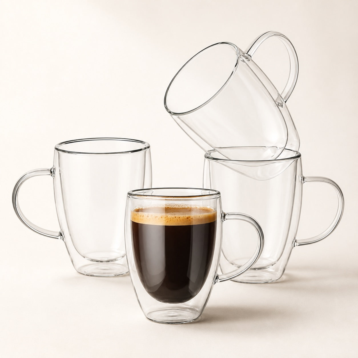 Double Wall Glass Mug - 12oz - 4 Piece Set