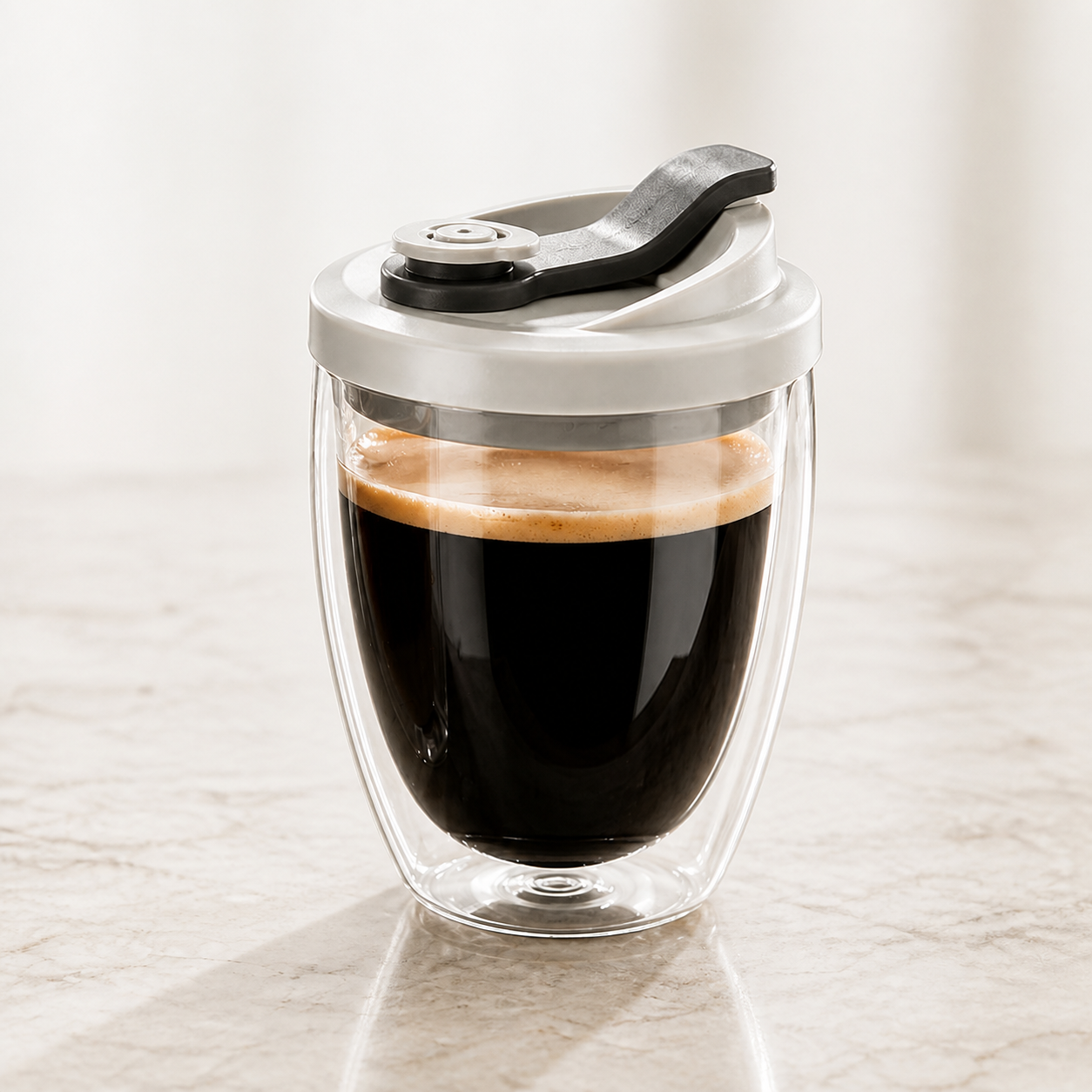 Double Wall Glass Coffee Mug with Lid - 12oz